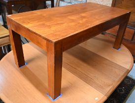 A stained hardwood rectangular coffee table on square legs, 120 x 60 x 50 cm high