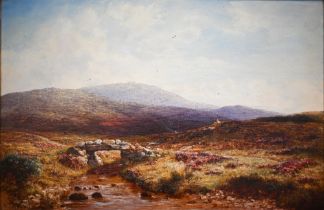 G Fisher - Moorland view with stone bridge, oil on canvas, signed and dated 1888, 39 x 60 cm