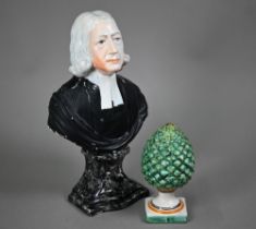 A Staffordshire pearlware bust in the manner of Enoch Wood - The Revd John Wesley, on marbled socle,