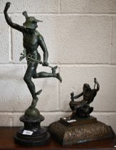 A verdigris-patinated figure of Mercury 55 cm high to/w a seated figure of Zeus (2)