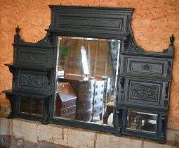 A large late 19th century over-mantle, the bevel edged plate flanked by display shelves, 133 cm h