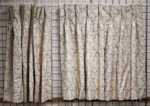 A pair of floral-embroidered interlined curtains, 112 cm drop x 95 cm wide each to/w approx 25m of