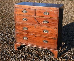 A late Victorian ebony and cross-banded mahogany chest of two short over three long graduated