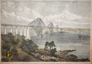 The Forth Bridge at Queensferry on the North British Railway, View from the South Shore, coloured