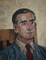 R B Lundell - Portrait of a mustachioed gentleman, oil on canvas, signed, 64 x 50 cm