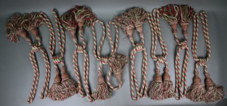 Eight tri-coloured rope and tassel curtain tie-backs by Colefax & Fowler (box)