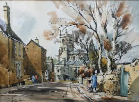 John Hoar - Church Street, Chipping Norton, watercolour, signed lower left, 32 x 44 cm