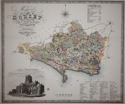 Five steel map engravings, Dorset, 42 x 50 cm; Bristol/Bath; Hampshire or Southampton; Shropshire