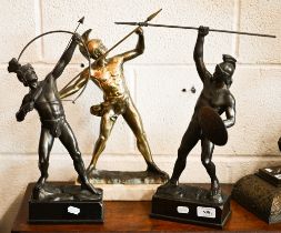 A bronzed figure 'Achilles' 43 cm high to/w two figures of Spartan warriors (3)
