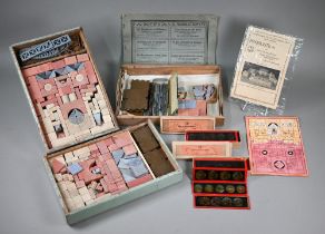 A box of Richter vintage German toy building blocks with lift-out tray to/w three other trays of