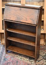 A shallow oak bureau bookcase circa 1920s, 68 cm x 23 cm x 102 cm h