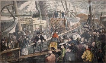 'Bound for India; scene at the departure of a Peninsular and Oriental Company's Steamer from