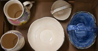 A pair of Arthur Wood pottery fruit bowls, to/w two baskets, a vase and a similar jug (box)