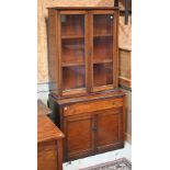 An Edwardian mahogany part glazed chiffonier bookcase, in two sections, 83 cm x 41 cm x 173 cm h,