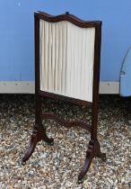 A mahogany framed screen with sliding pleated silk panel, 94 cm high