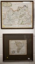 A Robert Morden County map engraving of Surrey, 42 x 35 cm to/w an 1806 map of South America (2)