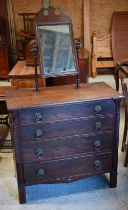 An early 19th century mahogany chest of four long graduated drawers with brass furniture, a toilet