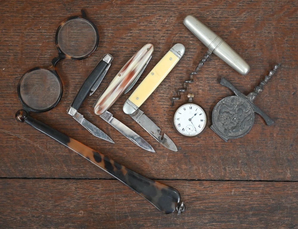 A gun-metal Omega fob-watch (a/f) to/w a tortoiseshell lorgnette, pair of soft suede long evening - Image 2 of 3