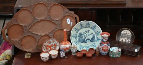 A selection of 19th century and later Asian ceramics and collectables, to/w a foliate-carved