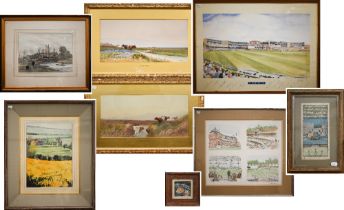 Mixed pictures including two Norton Willis watercolour studies of cattle, Don Brown watercolour