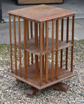 An old oak revolving bookcase, 50 cm x 50 cm x 81 cm h