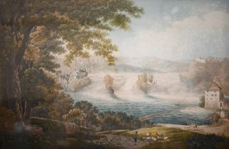 AFter F Hegi - aquatint of an Italianate landscape, 38 x 58 cm