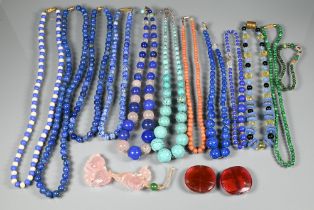 A collection of various hardstone and other bead necklaces including lapis lazuli, turquoise,
