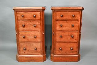 A pair of Victorian mahogany four drawer pedestals, with twin turned knobs and canted corners, 46 cm