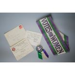 An original 'Votes for Women' tri-coloured Suffragette sash woven in purple, green and white, with