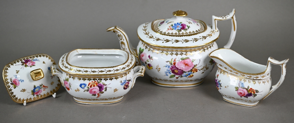 A Regency Staffordshire china part tea service with floral painted and gilded decoration, comprising - Image 6 of 8