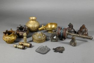 A small collection of Asian collectables including Indian brass Nandi deepak (Hindu oil lamp,