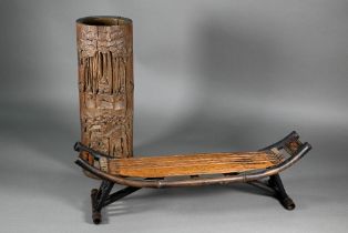 A late 19th century Chinese bamboo folding headrest or pillow, late Qing period, 48 cm wide to/w a