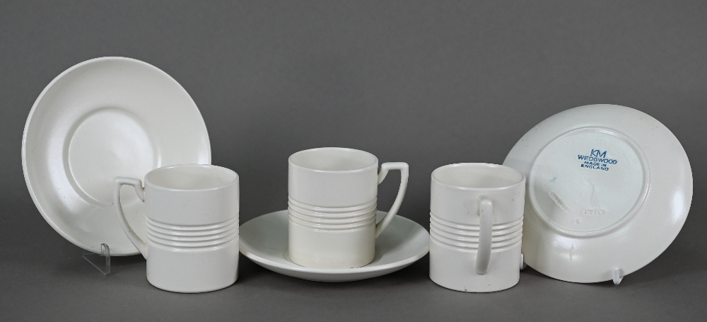 Keith Murray for Wedgwood: a set of six cream glazed pint beer-mugs, 12 cm high, to/w a set of six - Image 5 of 7