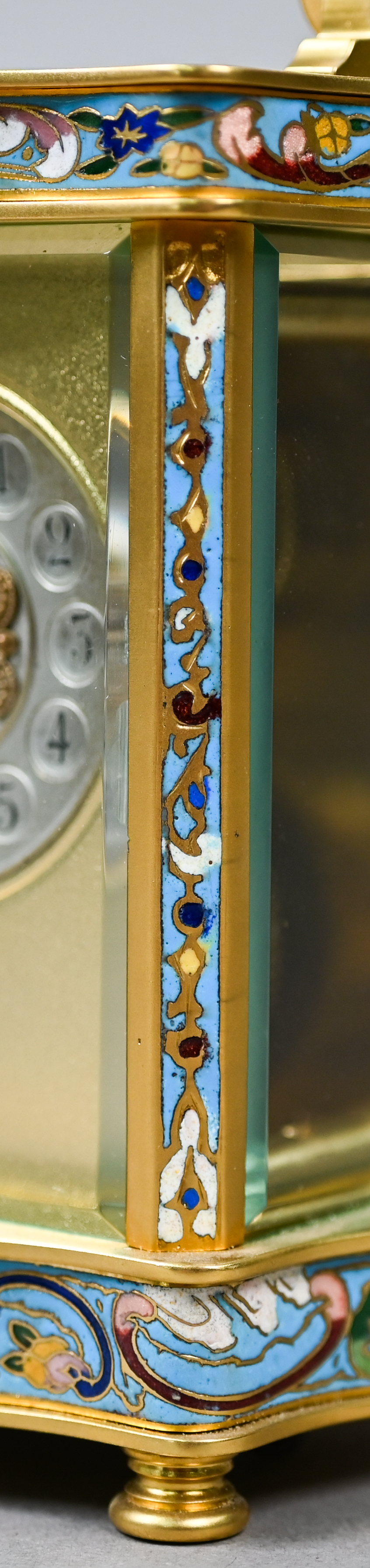 A French cloisonné panelled gilt carriage clock with single drum movement, 13.5 cm high - Image 2 of 7