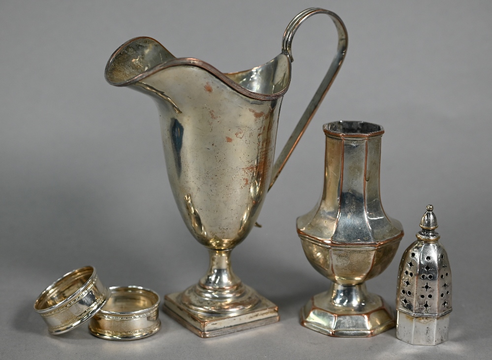 A cased silver three-piece condiment c/w spoons, Birmingham 1962, a pair of sugar tongs and a pair - Image 4 of 7