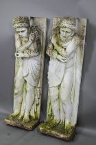 A companion pair of carved alabaster caryatid fireplace jambs, as classical Grecian figures,