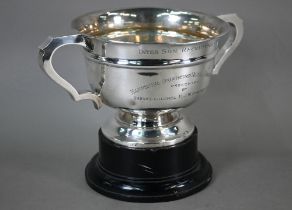 A silver two-handled trophy bowl on stemmed foot, James Deakin & Sons Ltd, Sheffield 1923, 26oz,
