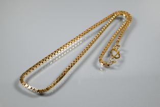 A long yellow metal box link chain stamped 9k 375, 62 cm long, approx 50g Possibly originally two
