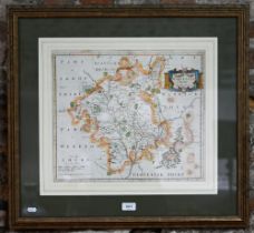 An 18th century County map engraving by Robert Morden, Worcestershire, 36.5 x 42 cm, mounted, framed