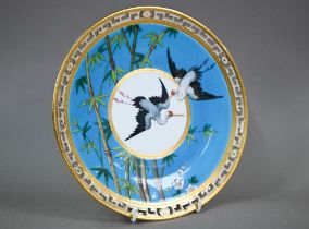 A Victorian Minton pate sur pate cabinet plate, decorated in the Aesthetic Manner with Japanese