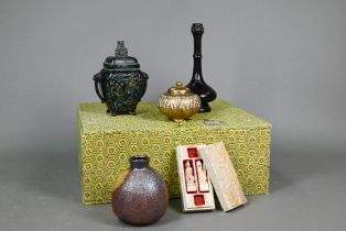 A 19th century Japanese bronze specimen vase, 18 cm Meiji period to/w a late 19th century Kyo-