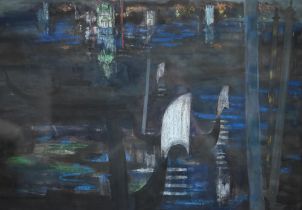 Irene Halliday (b 1931) - 'Night, Venice', watercolour, signed lower right, 37 x 54 cm, exhibited