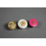 Chanel - Three sets of buttons - eight gilt metal, nine pink with 'CC' motif and twelve white, all
