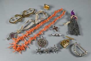 A collection of jewellery and other items including Victorian scent bottle within pierced yellow