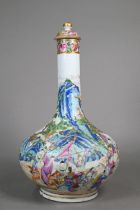 A 19th century Chinese famille rose 'battle scence' bottle vase and cover painted in polchrome