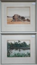 Norman Wilkinson (1878-1971) - Three views - 'Still waters', 'Quiet lake, Romsey' and 'The Beach',