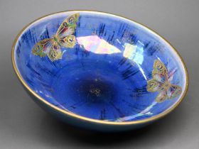 Walter Slater for Shelley: a 'Butterfly Lustre' bowl with gilt and blue-streaked decoration, 25 cm