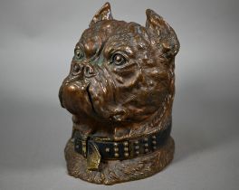 An impressive large and heavy bronze tobacco jar, well-modelled and detailed as a bulldog's head,