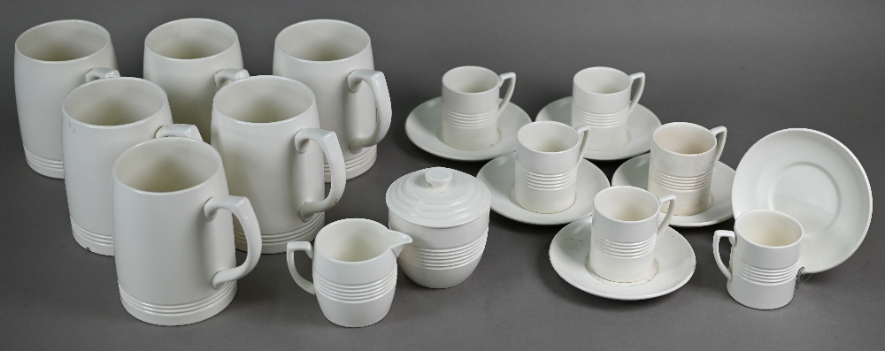 Keith Murray for Wedgwood: a set of six cream glazed pint beer-mugs, 12 cm high, to/w a set of six - Image 2 of 7