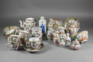 A collection of 19th century Chinese Canton famille rose ceramics including six teacups, nine